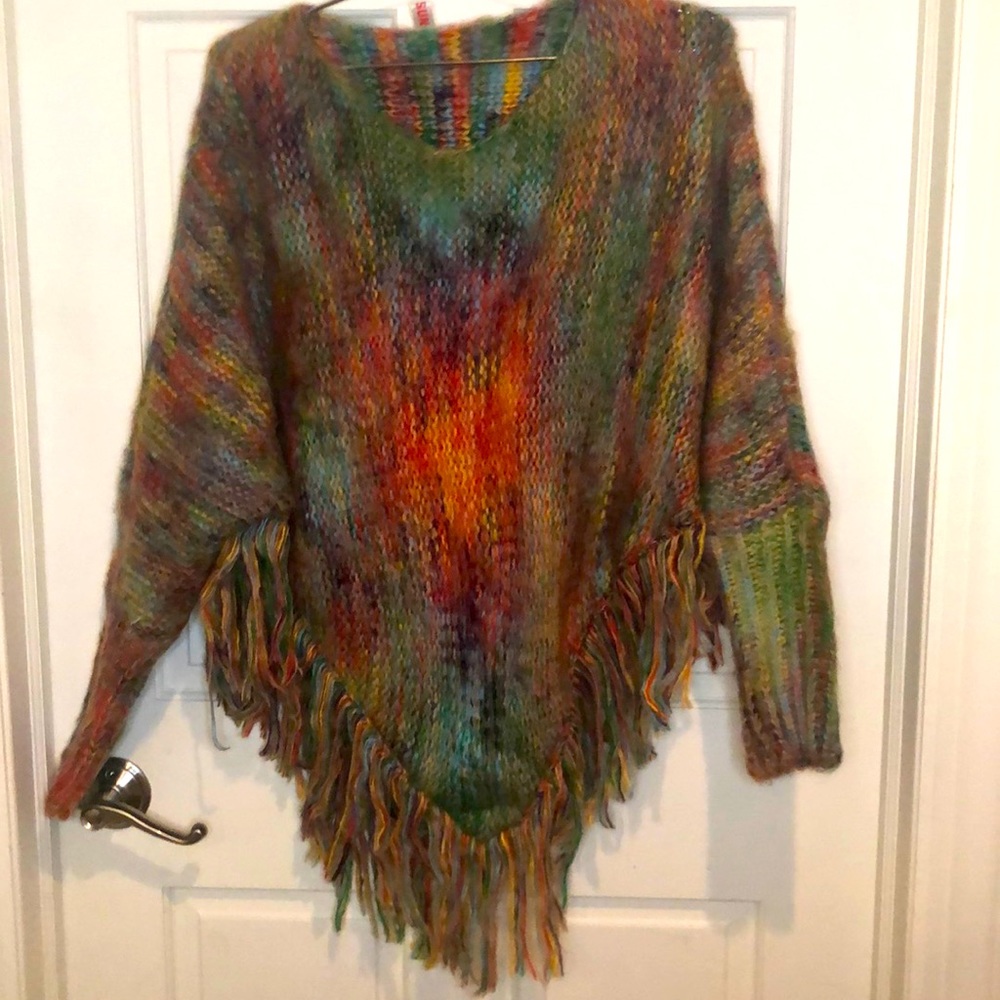 Long sleeve rainbow poncho